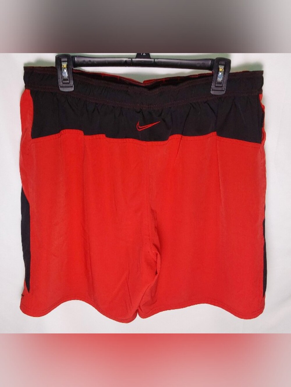Nike Red Swim Trunks with Black Accent Trim & Drawstring Closure